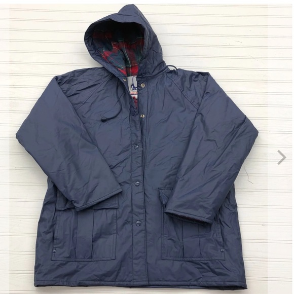 Vintage Sailmaker Outerwear Blue Lined Double Pocket Rain Coat Adult Size L - Picture 9 of 10